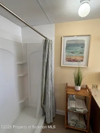 a bathroom with a sink and a shower