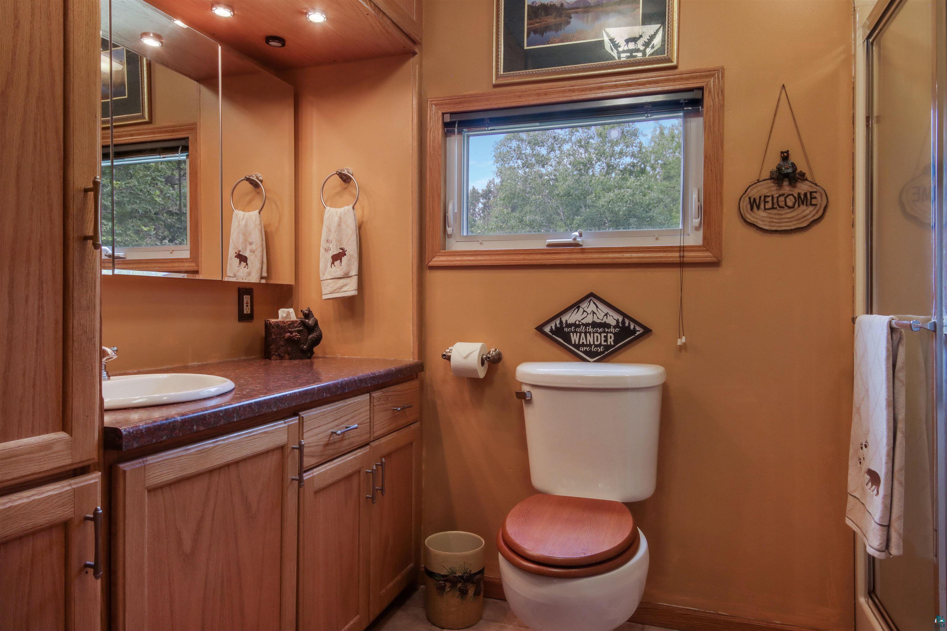 N8348 Island Lake Road Spooner, WI 54801 - Photo 20 of 40 Bathroom featuring vanity, a wealth of natural light, and toilet