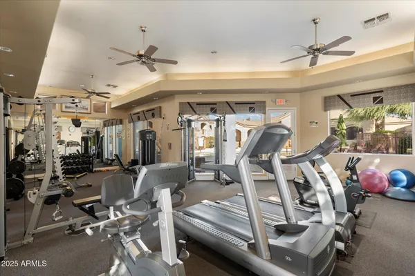 a view of a room with gym equipment
