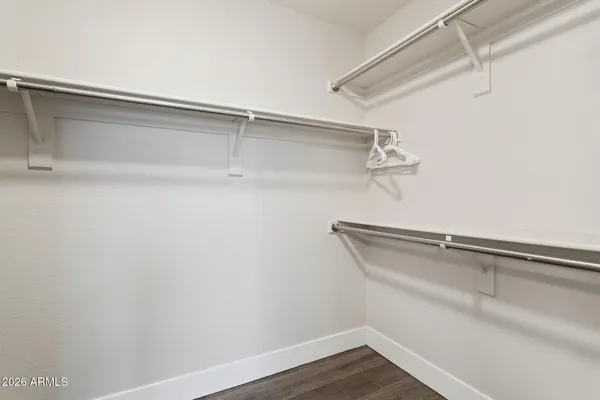 a view of a room with racks on the wall