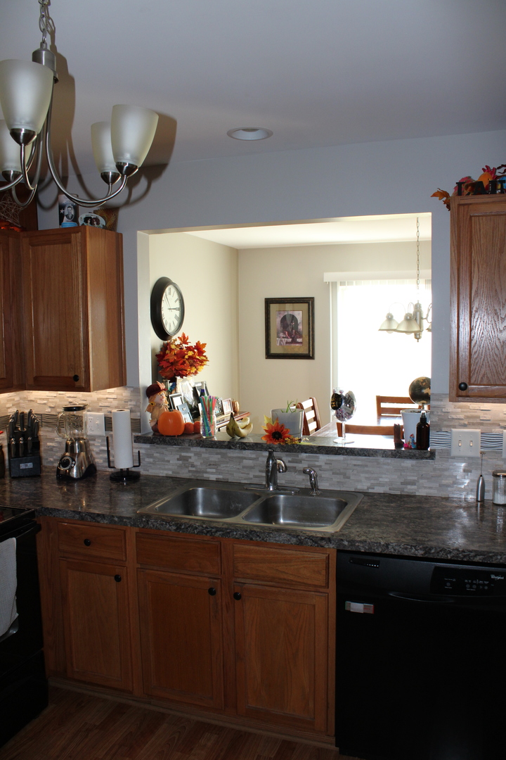 245 Rollin Road, Unit D Somonauk, IL 60552 - Photo 9 of 29 a kitchen with kitchen island granite countertop a sink cabinets and stainless steel appliances