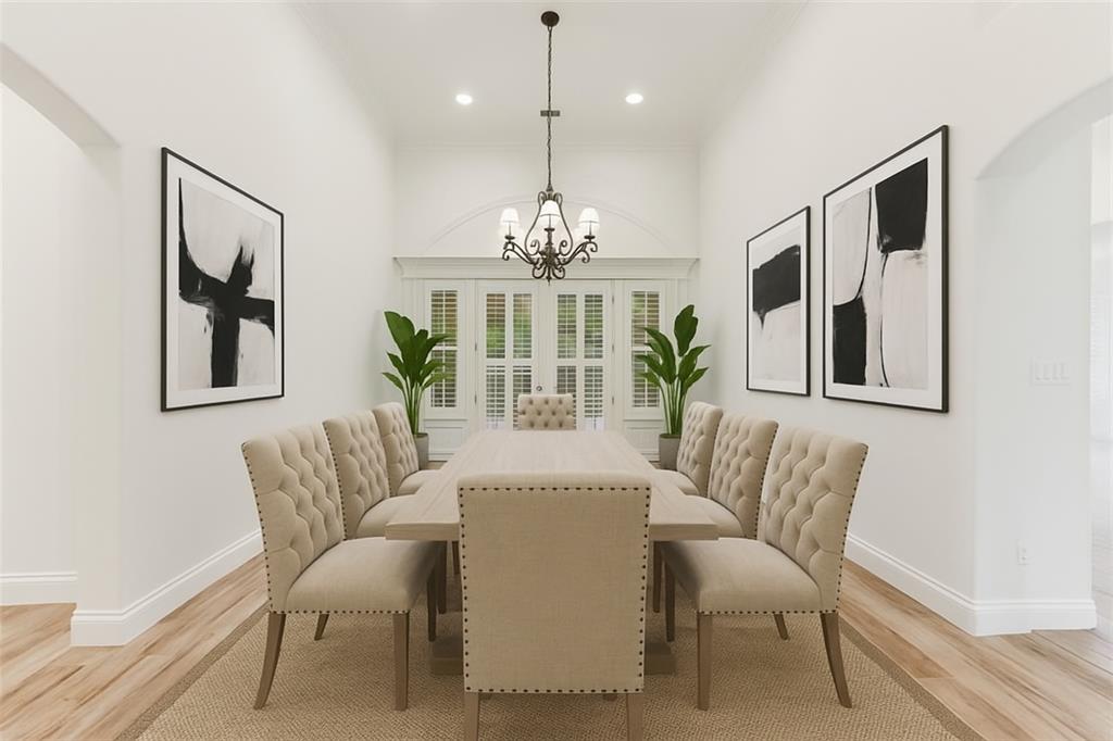 2203 Court Del Rey Round Rock, TX 78681 - Photo 10 of 35 Dining room with light wood-type flooring, recessed lighting, and a chandelier