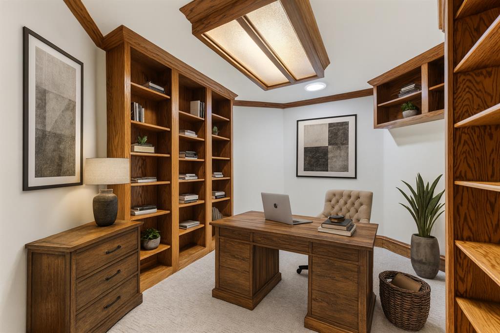 2203 Court Del Rey Round Rock, TX 78681 - Photo 24 of 35 Office space featuring ornamental molding, light carpet, and recessed lighting
