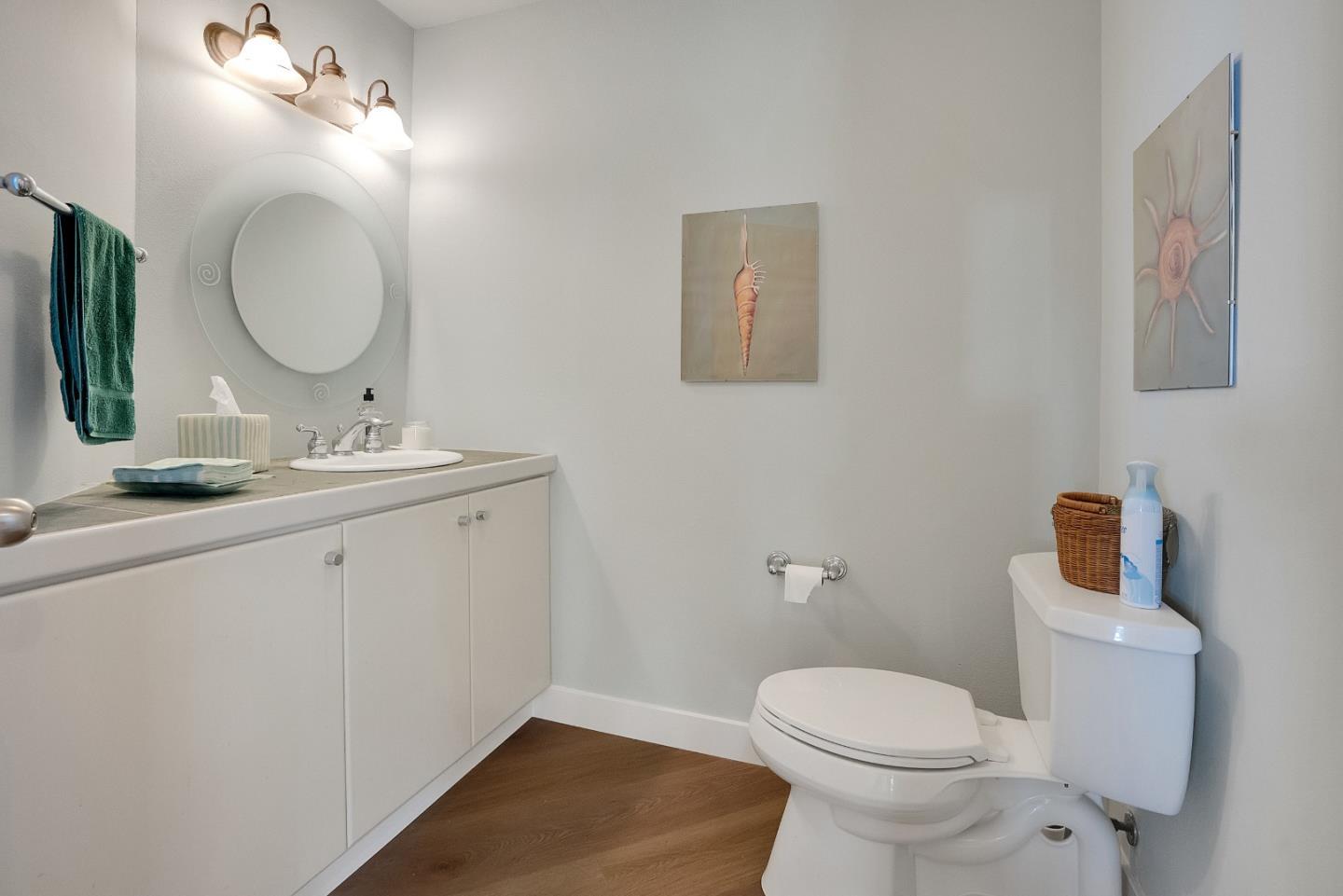 545 Beach Drive Aptos, CA 95003 - Photo 32 of 55 a bathroom with a toilet a sink a mirror and vanity