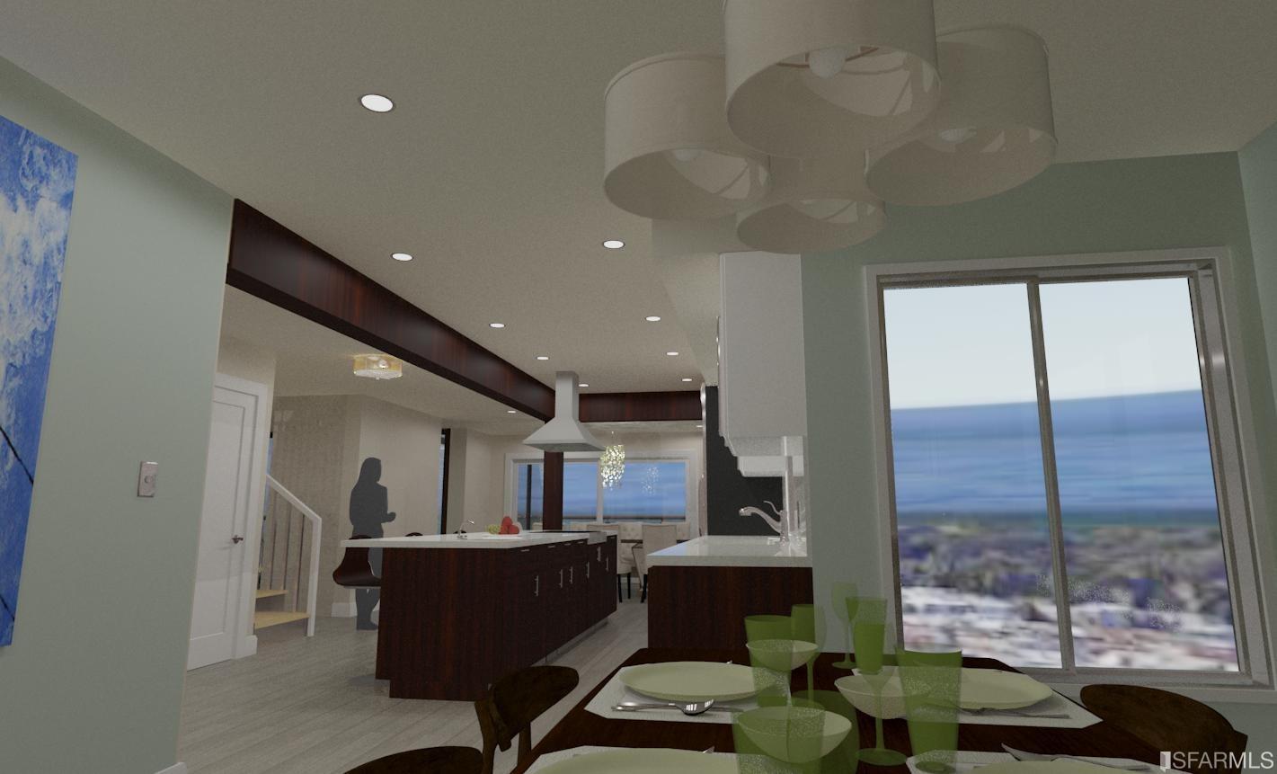 View from dining area in kitchen toward kitchen - note the expansive ocean views!