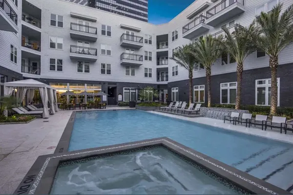 a view of a building with a patio