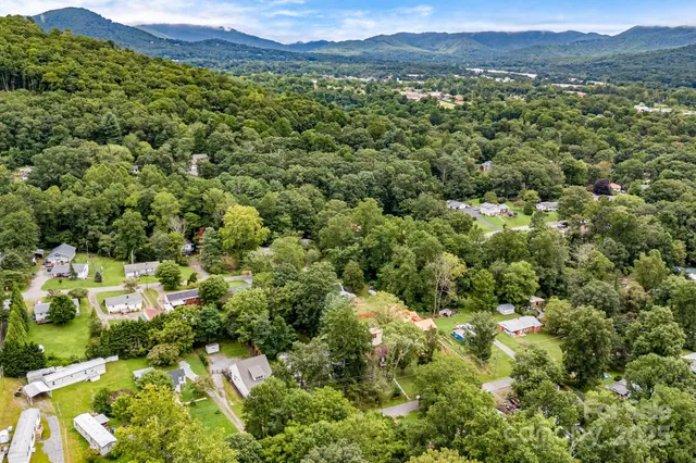 a view of a lush green field with lots of trees
