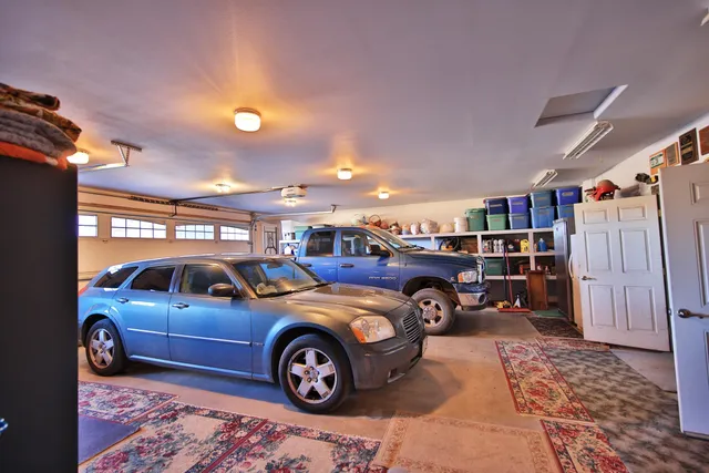 a car is parked in a garage