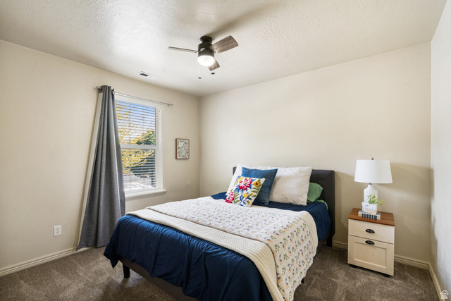 1393 West 150 North Springville, UT 84663 - Photo 14 of 31 Carpeted room featuring a window with horizontal blinds and a ceiling fan with integrated lighting