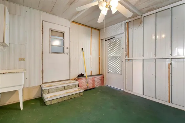 a view of a room with stairs