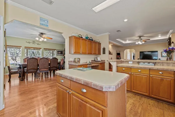 a kitchen with lots of counter top space