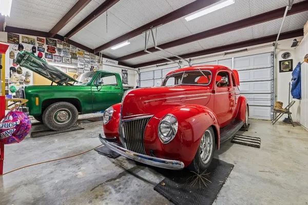 a car parked in a garage