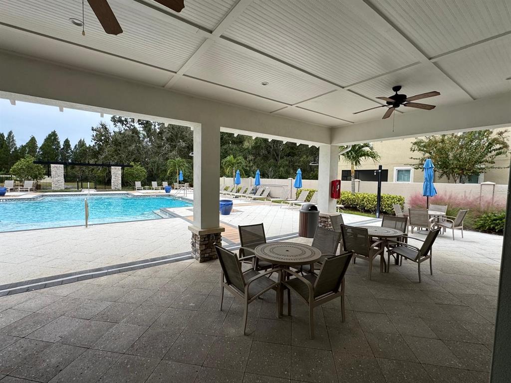 5912 Grand Sonata Avenue Lutz, FL 33558 - Photo 35 of 36 a view of a patio with a dining table and chairs