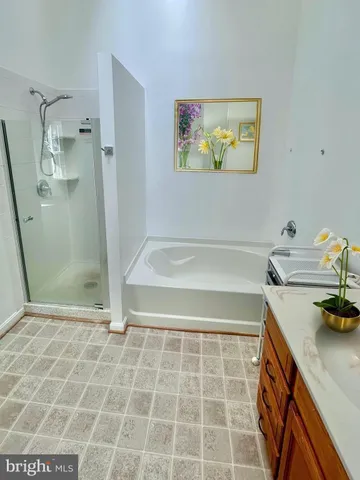 a bathroom with a tub and a shower