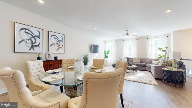 a living room with furniture potted plant and a window
