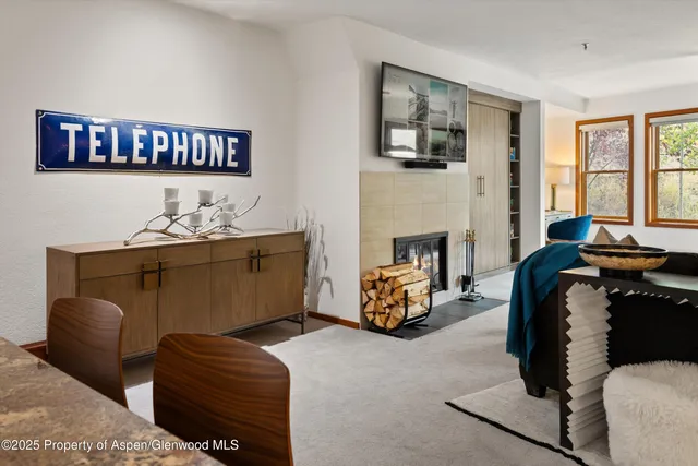 a bedroom with furniture and a fireplace