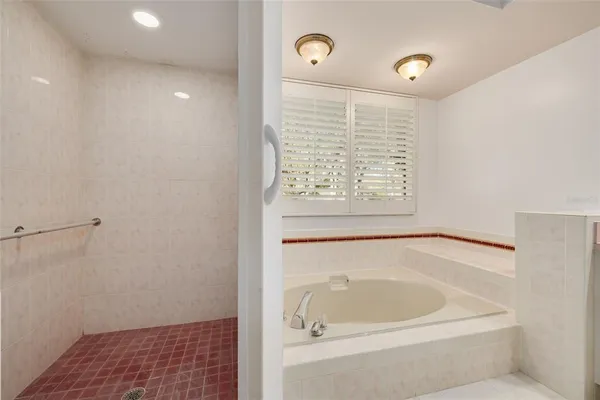 a bathroom with a bathtub