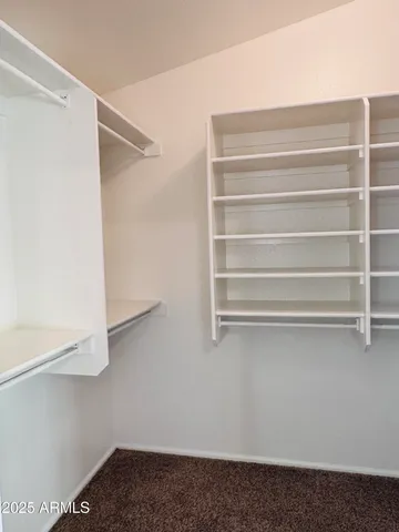 a view of walk in closet with empty racks
