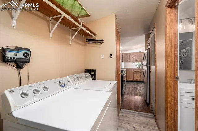 a utility room with dryer and washer