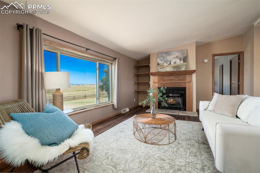 5695 Peerless Farms Road Peyton, CO 80831 - Photo 9 of 50 a living room with furniture and a fireplace
