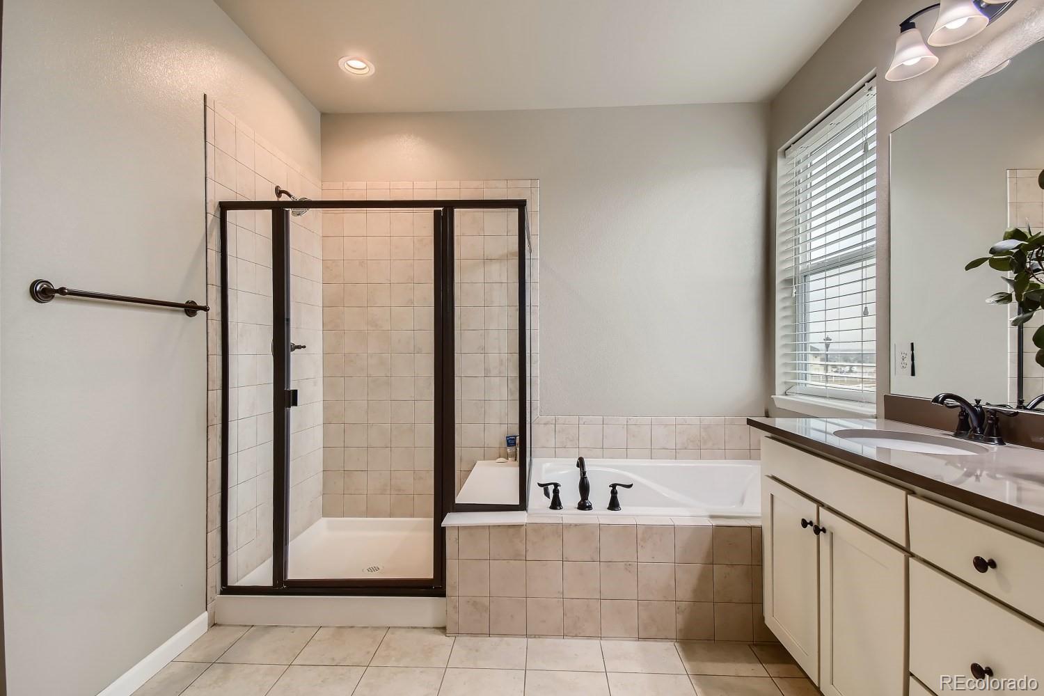 16035 Newark Lane Brighton, CO 80602 - Photo 22 of 40 a bathroom with a tub a sink and mirrors
