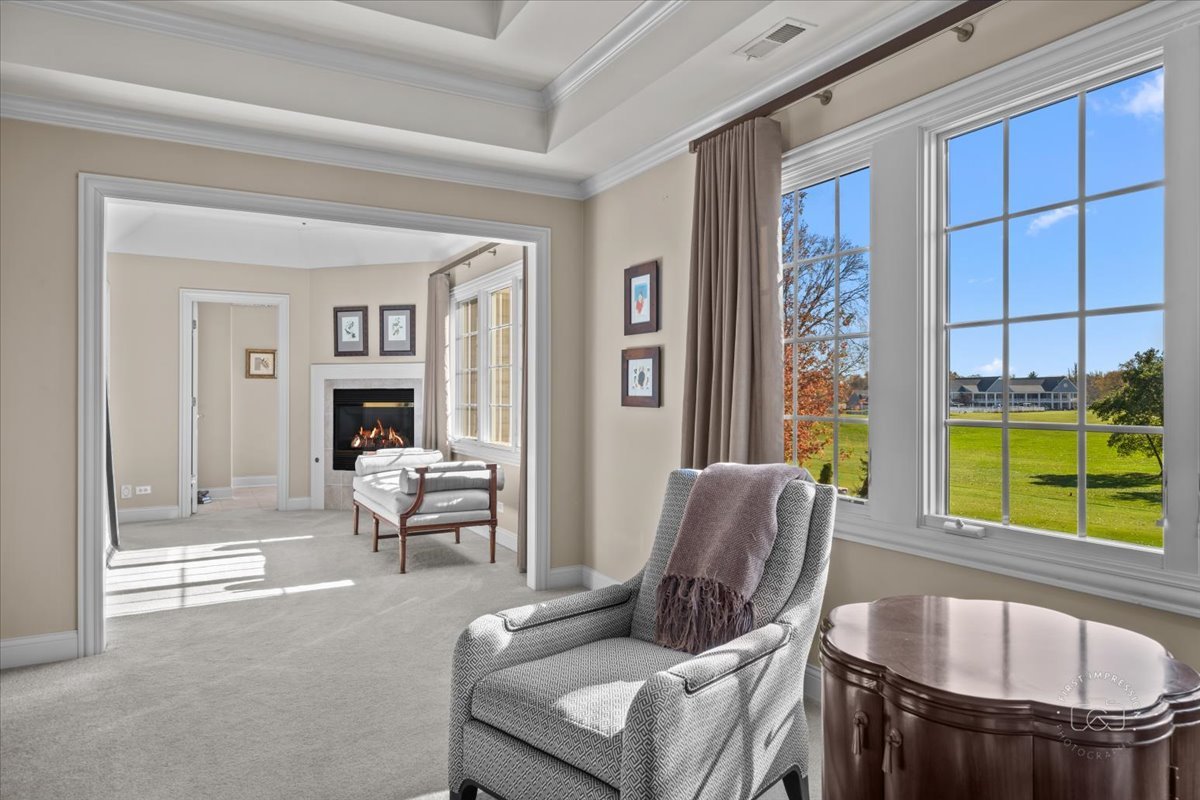 958 West Bauer Road Naperville, IL 60563 - Photo 34 of 57 a living room with furniture a fireplace and a large window