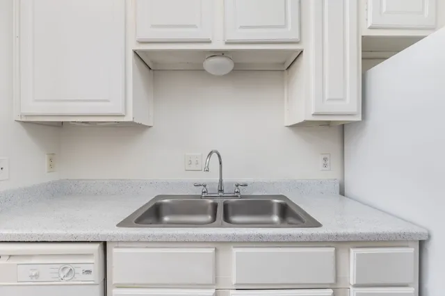 a kitchen with a sink and cabinets