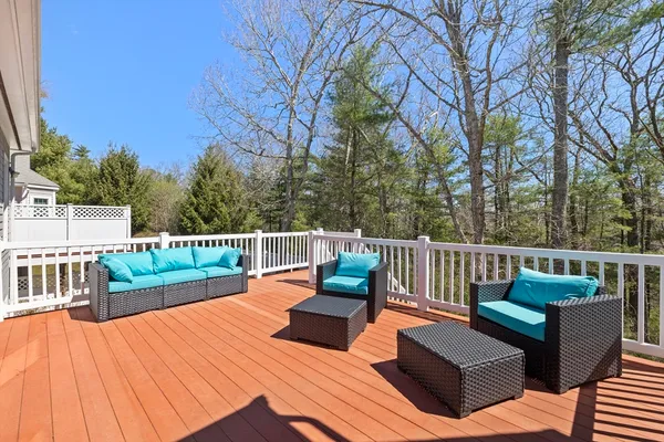 a view of a roof deck with couches