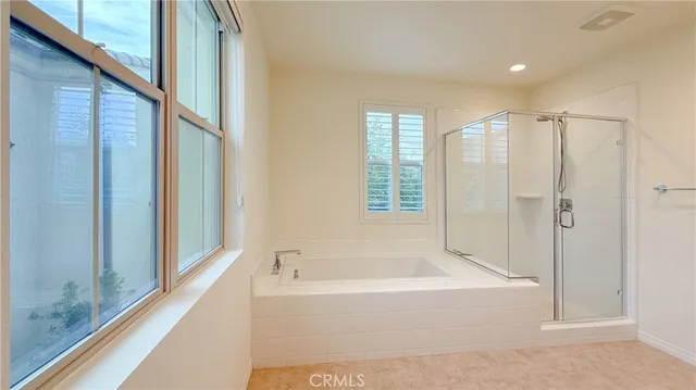 a bathroom with a bathtub and a shower
