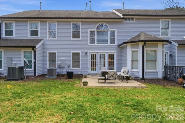 a front view of a house with patio
