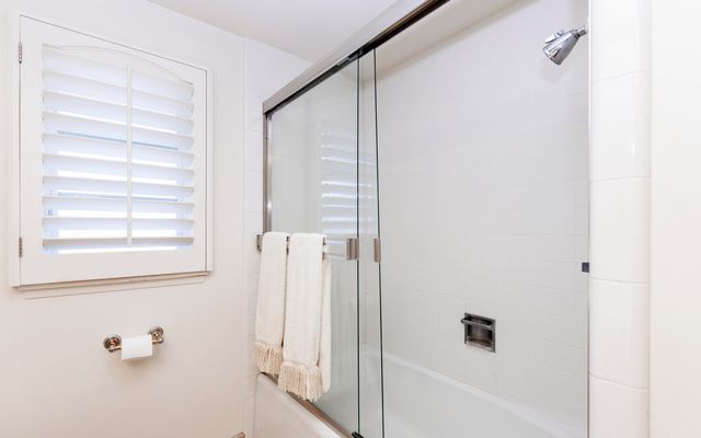 a bathroom with a bathtub and a shower