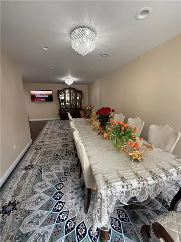 a dining room with furniture