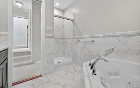 a bathroom with a bathtub