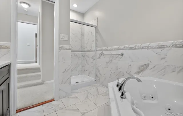 a bathroom with a bathtub