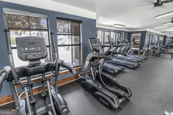a view of a room with gym equipment