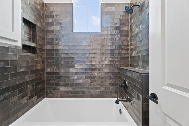 a bathroom with a bathtub