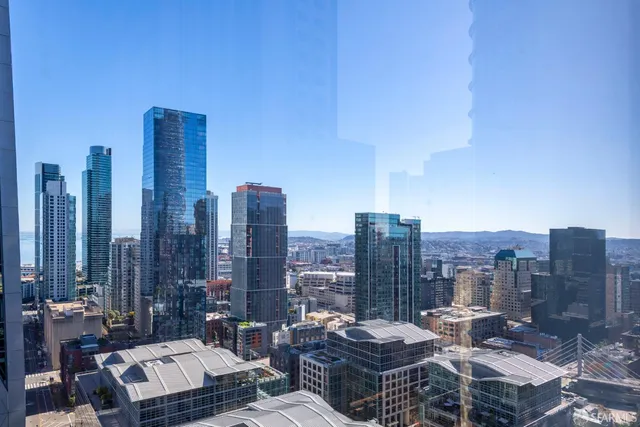 a city view with tall buildings