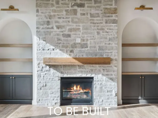 a living room with a fireplace
