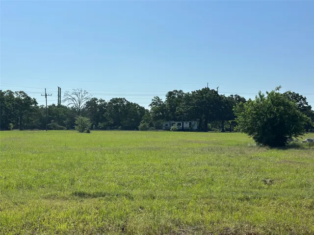 a view of a field of grass and trees