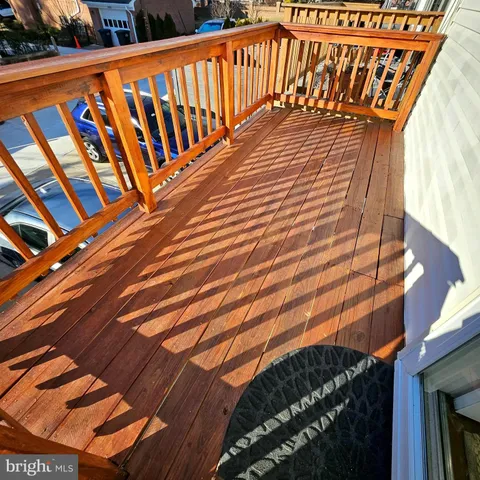 a view of a balcony with stairs