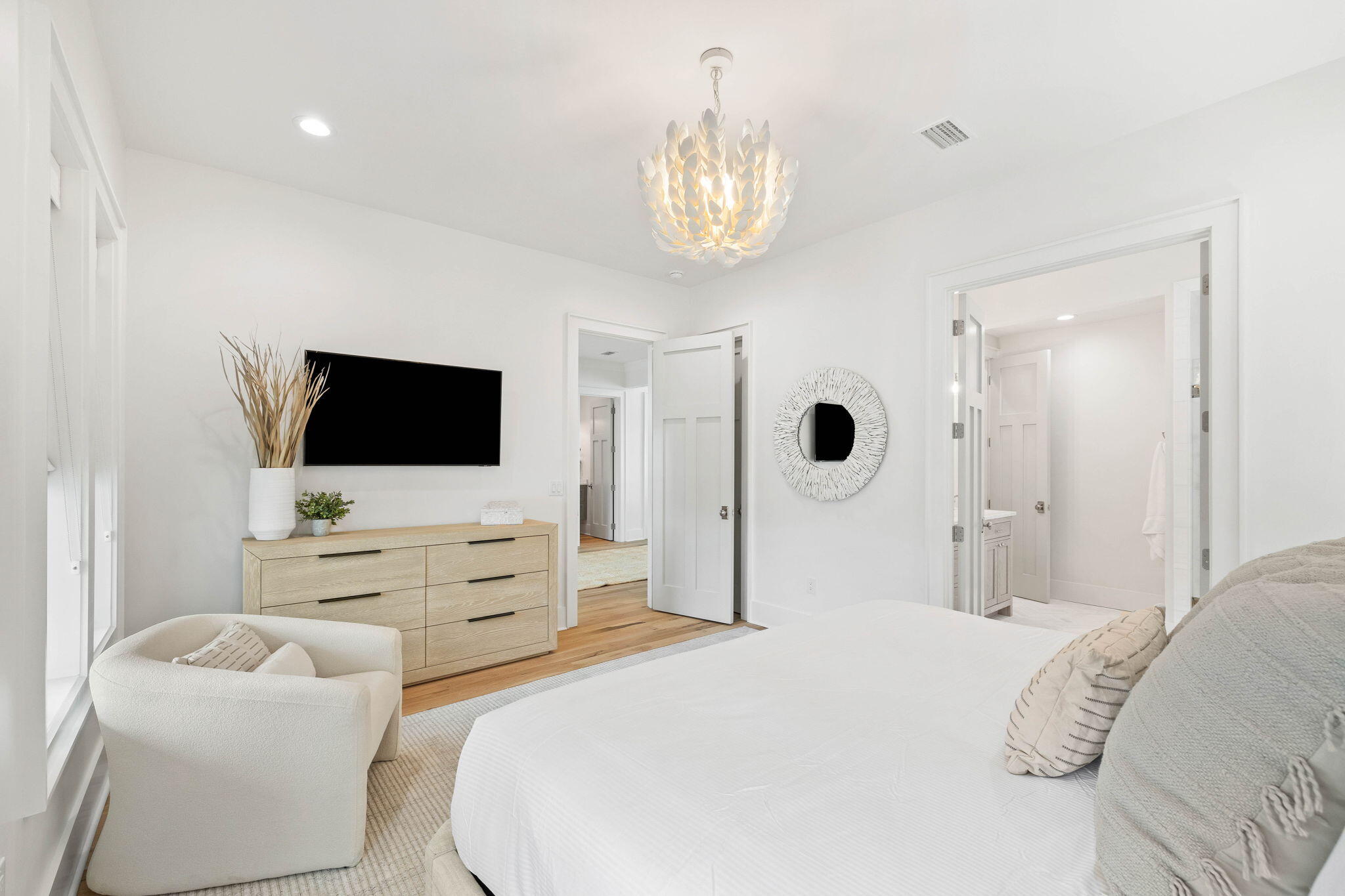 357 Old Beach Road Santa Rosa Beach, FL 32459 - Photo 35 of 106 a bedroom with a bed and a flat screen tv