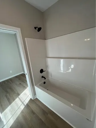 a bathroom with a bathtub