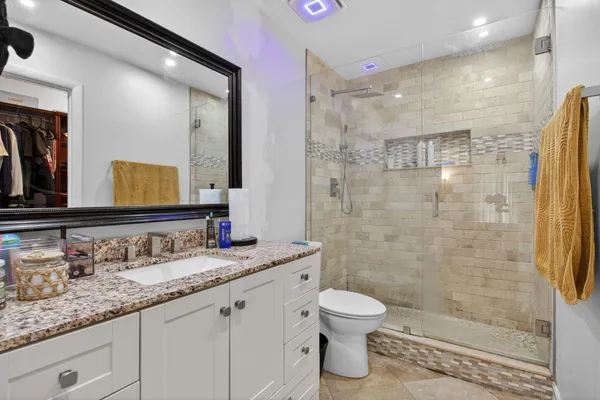 a view of a porch with seating space