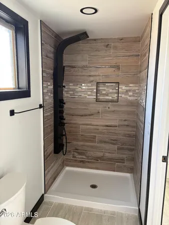a bathroom with a bathtub
