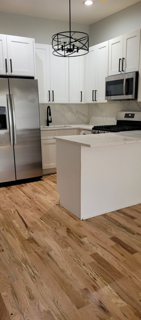 1227 South Springfield Avenue, Unit 1 Chicago, IL 60623 - Photo 3 of 6 a kitchen with stainless steel appliances granite countertop a sink and a refrigerator