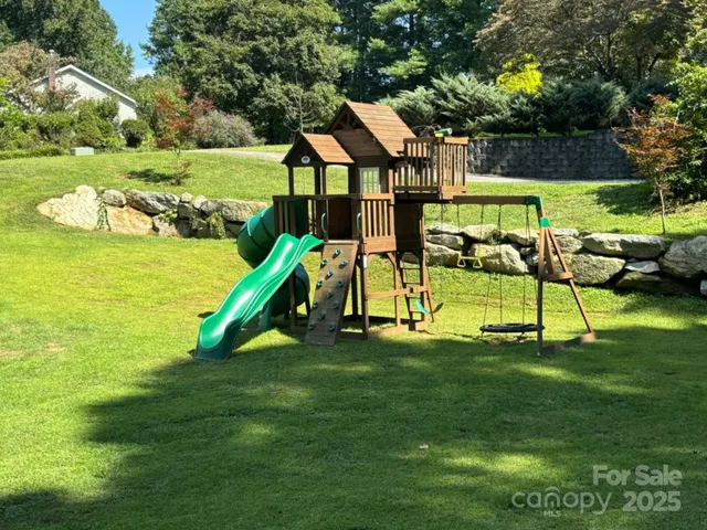 a view of a park with slide