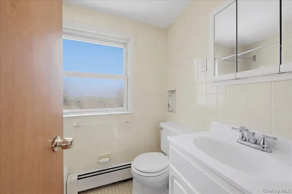 a bathroom with a sink a toilet and a mirror