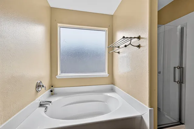 a bathroom with a tub