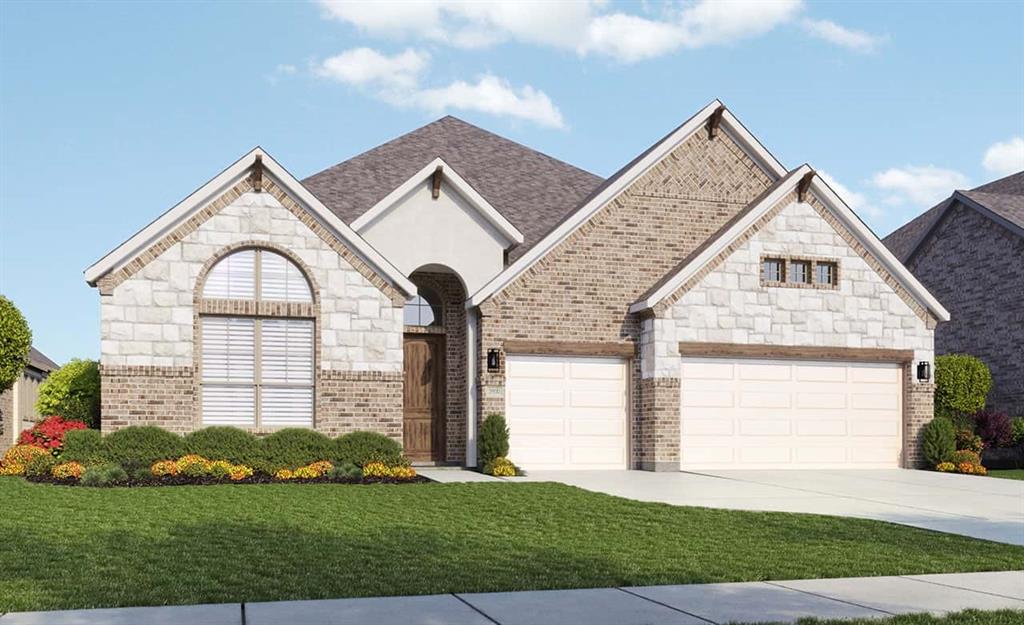 331 Fire Blade Drive Aledo, TX 76008 - Photo 1 of 17 Brick and stone exterior featuring an arched entryway with a wood-finish door