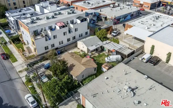 an aerial view of a large buildings